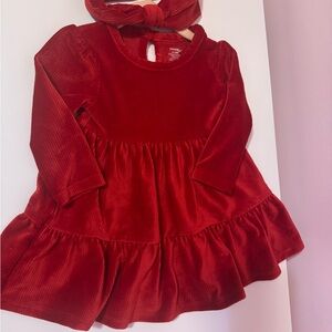 George Red Velvet Long-Sleeve Tiered Holiday Dress